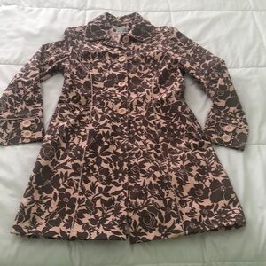 Nine West patterned flower trench coat in pink & brown w 2 front pockets
